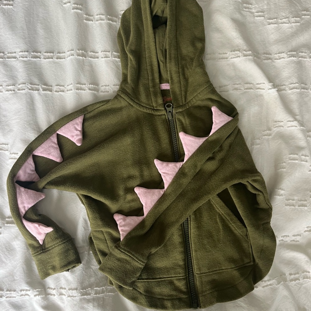 Toddler Olive Green Hoodie with Pink DINO Spikes
